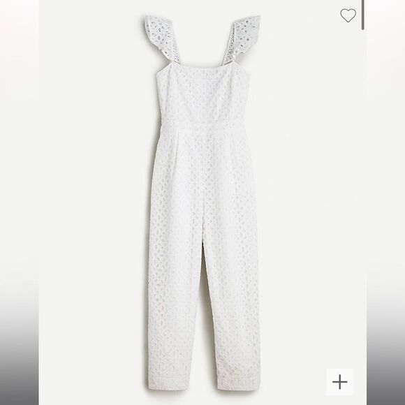 Express size 2 Ruffle jumpsuit in embroidered eyelet white lace wide leg romper - Picture 2 of 7